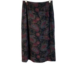 JM Collection Petite Paisley Madi Skirt Size 10P Black‎ Multi Lined – 32" Length